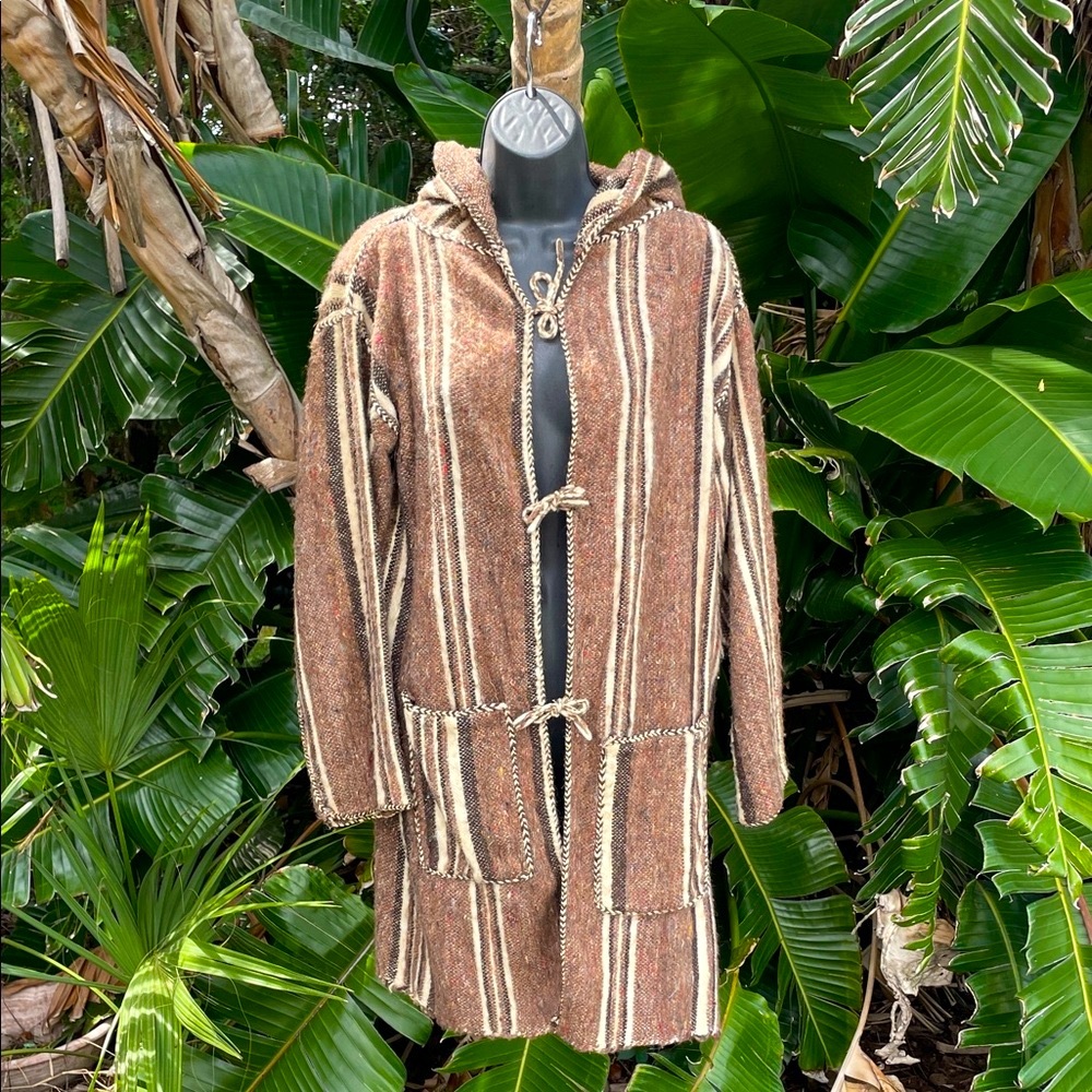 Bohemian striped blanket coat with hood